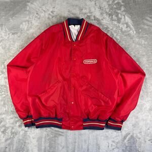 Vintage 70’s Conoco Union Made Unitog Red Satin Varsity Bomber Jacket Size L